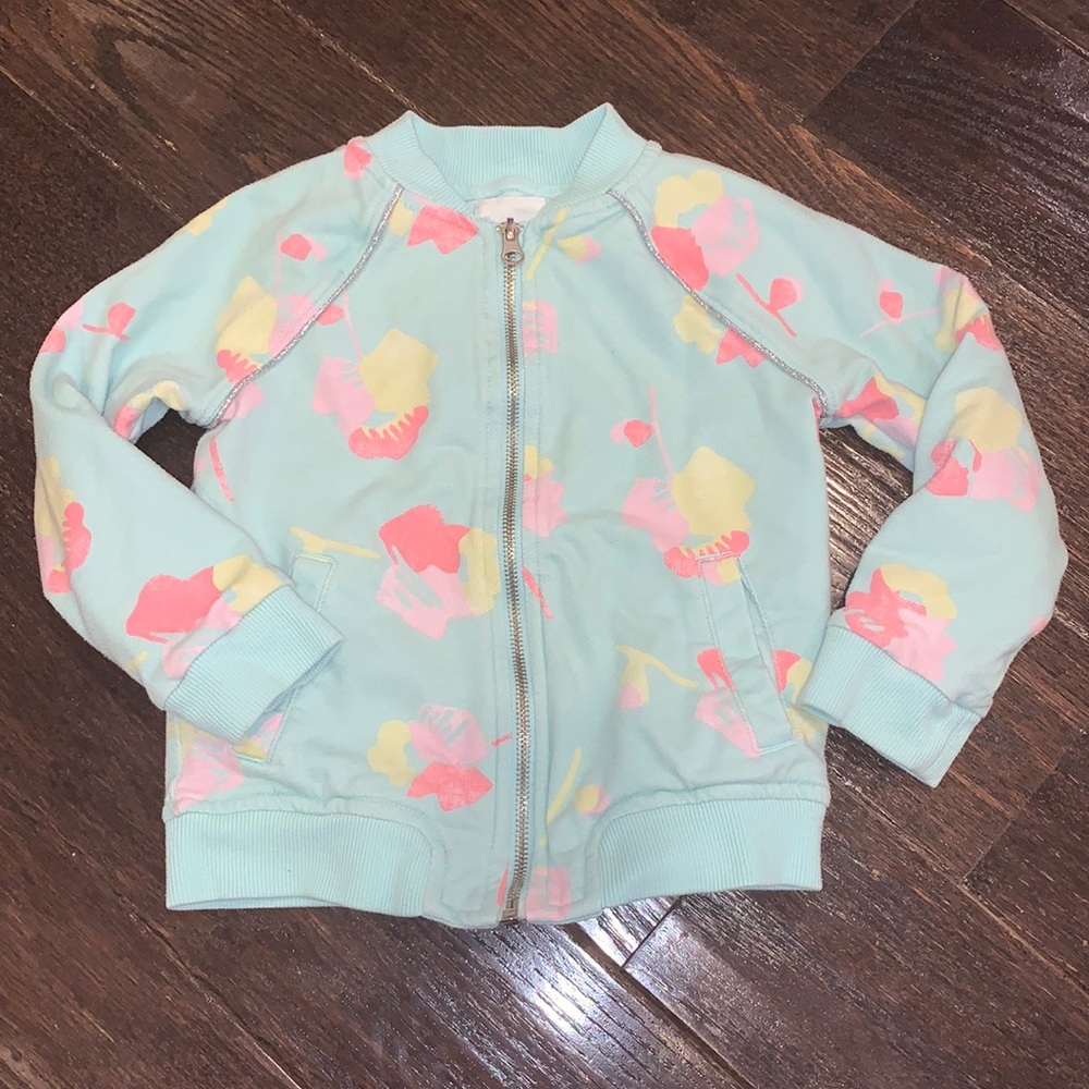 Cat & Jack cotton mint green zip front bomber jacket xs 4/5